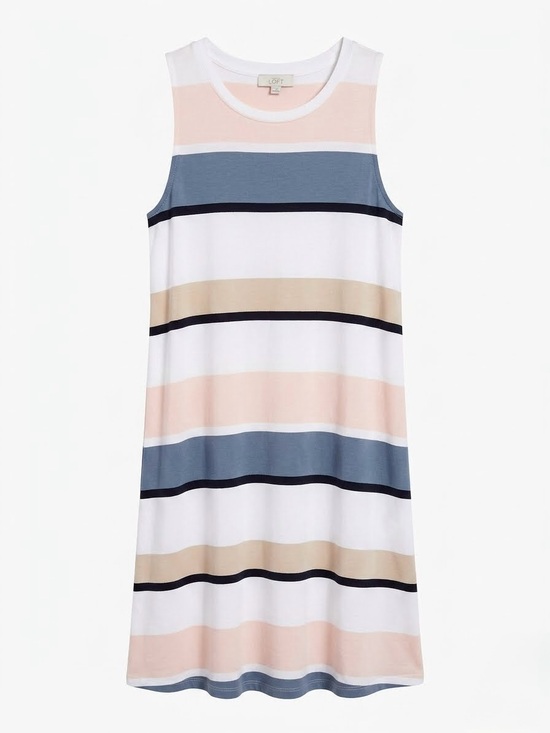 LOFT Dresses & Skirts - LOFT Pastel Colorblock Coastal Nautical Striped Knit Tank Swing Dress S Preppy